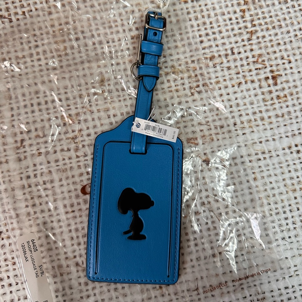 Coach Peanuts Snoopy Leather Luggage Tag Blue Silver 64405